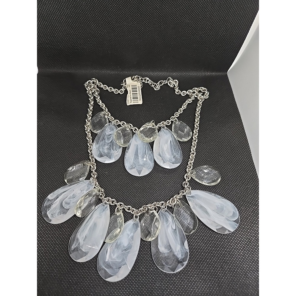 R.J.Graziano Chunky Clear Lucite Dangling Charms Bib Necklace New With Tags
